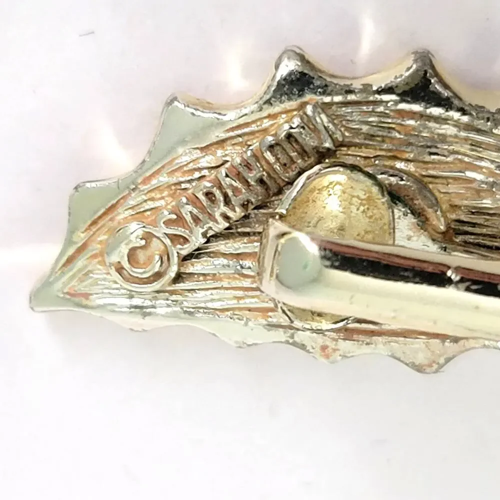 Vintage Sarah Coventry Wooded Beauty Gold Tone Leaf Brooch Earring 60s MCM Boho